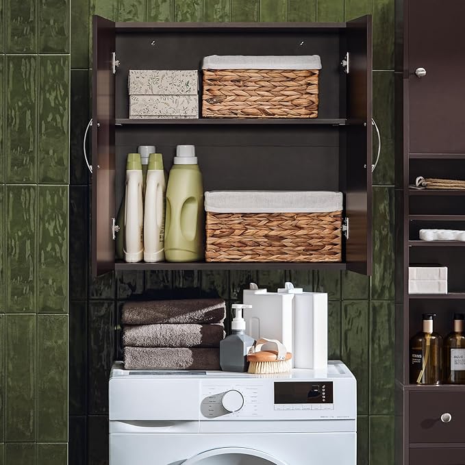 Haotian Wall Cabinet Laundry Room, Medicine Cabinet for Bathroom Kitchen Garage,Floating Cabinet Hanging Storage with Adjustable Shelf, Brown FRG231-BR