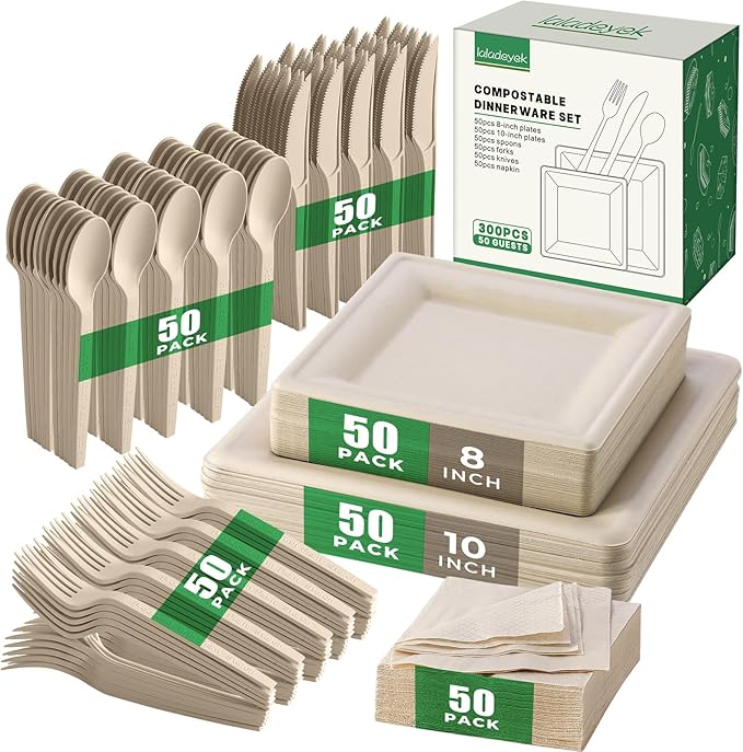 250 Pcs Biodegradable Paper Plates Set Disposable Dinnerware