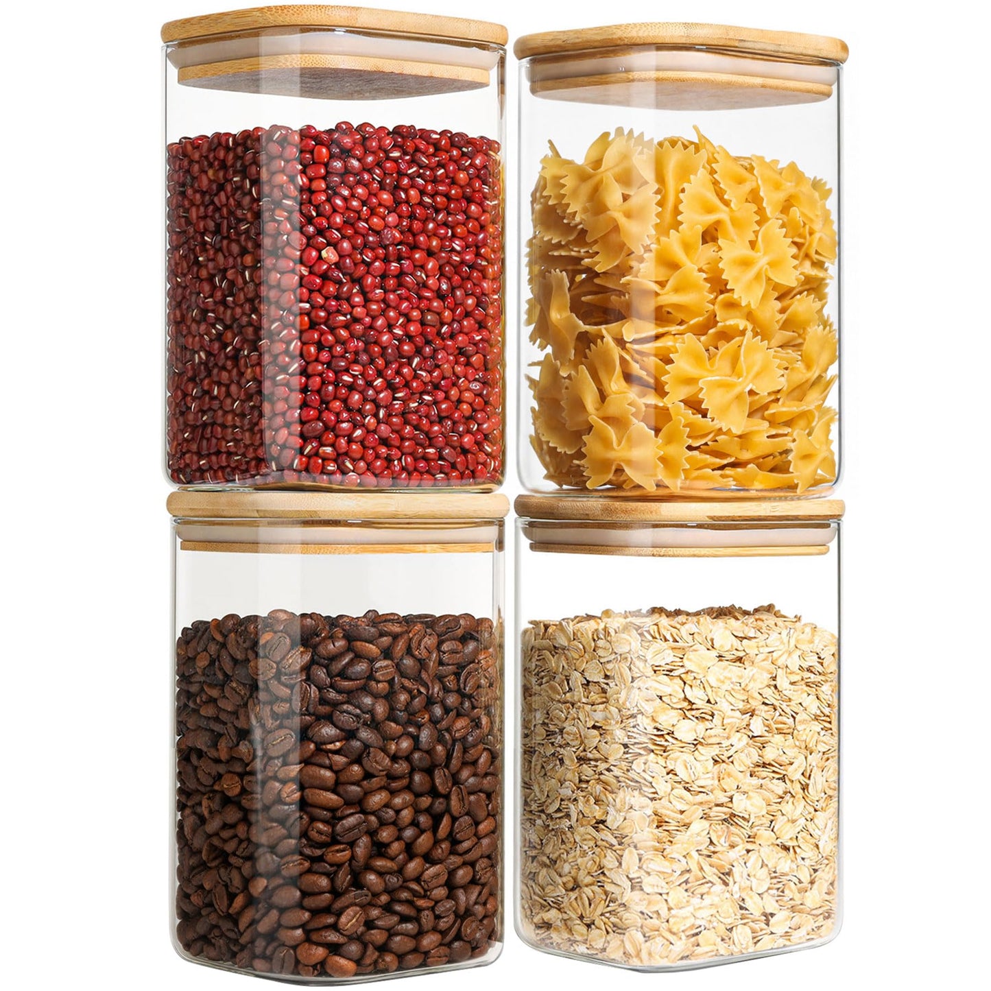 ComSaf Square Glass Containers with Lids 0.6 Qt, Set of 6 Small Glass Jars