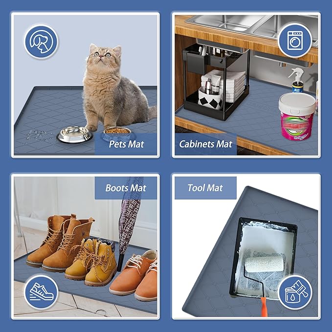 URMONA 34" x 22" Waterproof Silicone Mat in Multiple Sizes & Colors, Under Sink Mat for Kitchen & Bathroom, Pet Food Pad for Dogs & Cats, Kitchen Cabinet Liner, Multi-Purpose for Storage(Black)