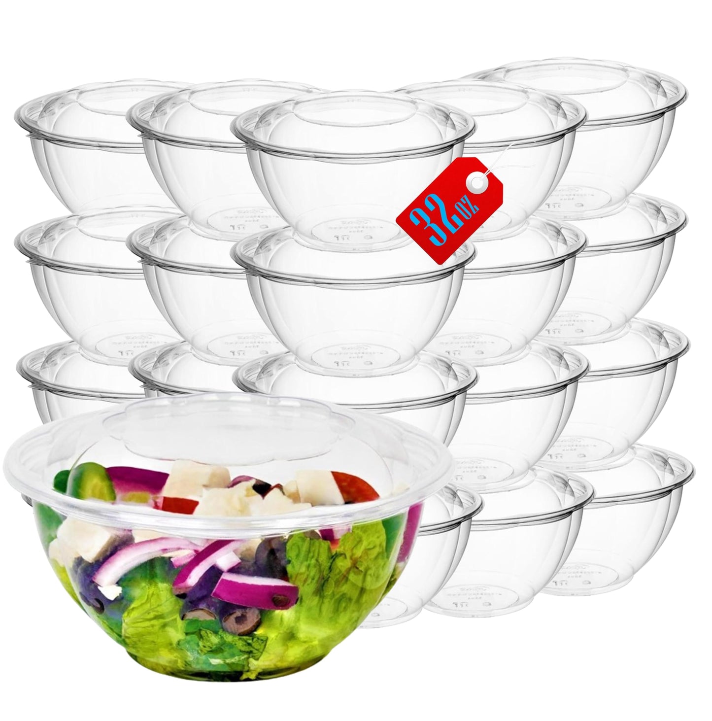 Mr Miracle Clear 18 Ounce Plastic Salad Bowls with Snap-On Lids. Pack 50. Airtight Disposable Salad Containers for Lunch, Meal Prep, Parties. Ideal as Disposable Salad Bowls with Lids