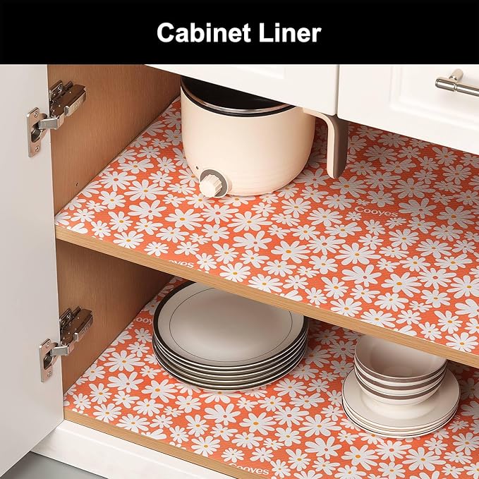 Cooyes Shelf Liner – Premium Non-Adhesive Cabinet & Drawer Liner for Kitchen – Waterproof Shelf Paper with Modern Pattern – Durable EVA Cabinet Mat – Easy to Cut （17.5" W x 78.7" L）