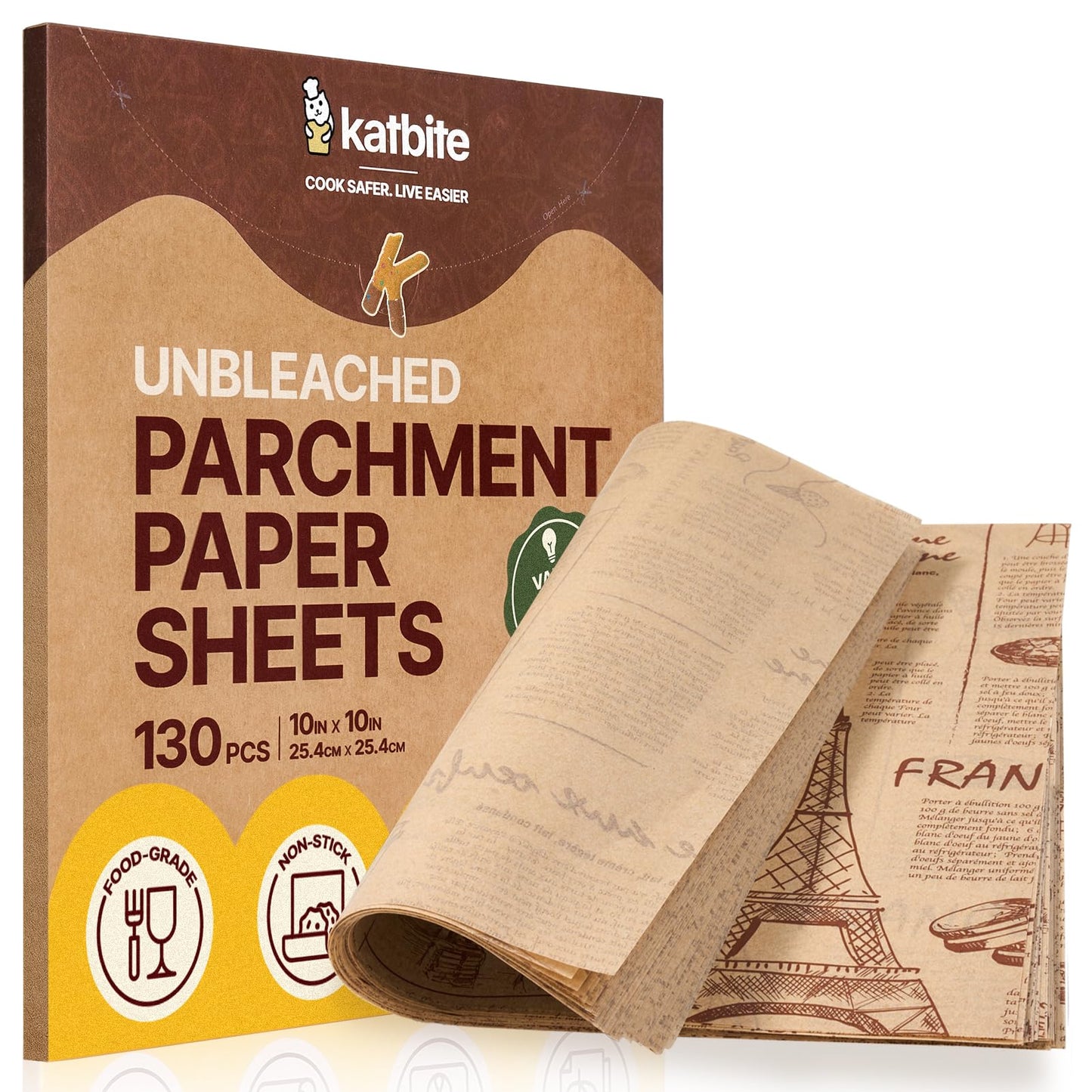 Katbite 8x8 Inch Parchment Paper Sheets 200 PCS, Unbleached and Nonstick