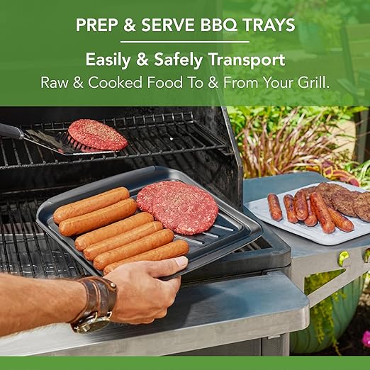 Tovolo Square Grill Prep Tray BBQ Serving Trays for Outdoor Grilling Burgers Veggies Steak, Food Grade Dishwasher Safe Non Slip Nesting Black White 10.5 in Grill Trays for Bringing in and Out Meat