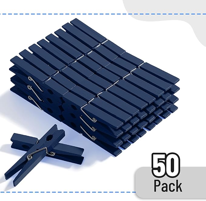 Mr. Pen- Wooden Clothes Pins, Natural Wood, 50 Pack, 2.9 Inch, Dark Blue, Rust Resistant Clothes Pins for Hanging Clothes, Clothes Pins Wood, Clothing Pins, Clothes Pegs, Clothespins, Wood Clothespin