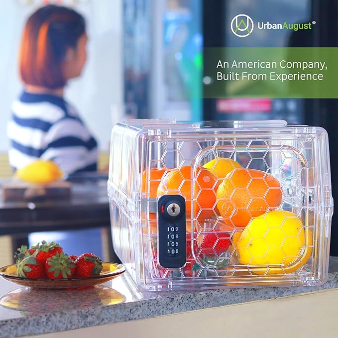 Urban August Lock Box For Food & Medicine - Dual Combination & Keyed Lock Box - Made of Industrial-Grade Plastic - One Size (Clear)