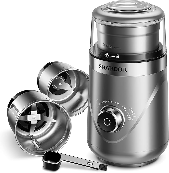 SHARDOR Electric Super Silent Blade Coffee Grinder, Timed Grind Control Rotary Knob, Adjustable Coarse to Fine for Coffee Beans, Spices & Herbs, with 1 Removable Stainless Steel Bowl, Cream
