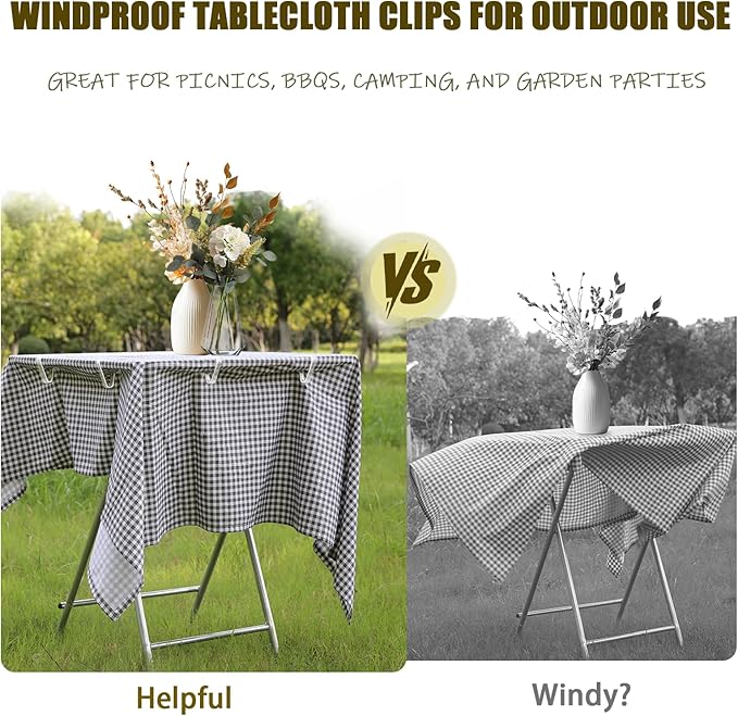 24 Pcs Clear Tablecloth Clips for Indoor Outdoor Tables, Plastic Table Cloth Holder Clips for Dining Tables, Picnic Table Cover Clip Clamps Small