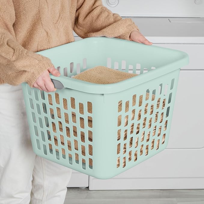 Sterilite Laundry Basket, Plastic Clothes Hamper, Large Square Bin with Comfort Grip Handles and Reinforced Rim, 1.5 Bushel Capacity, Mint, 24 Pack