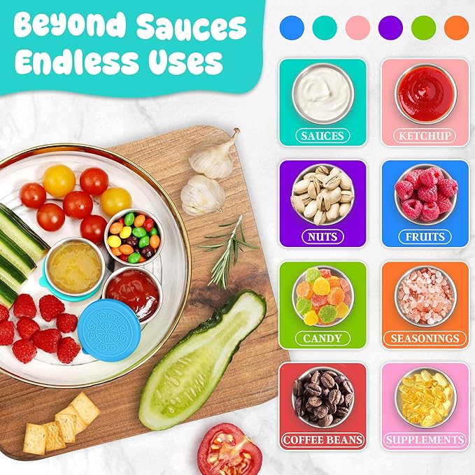 6x1.6 oz Salad Dressing Container to Go, Leakproof Reusable Stainless Steel Small Container with Lid,Sauce Containers for Lunch box,Picnics,Travel,Office and Meal Prep