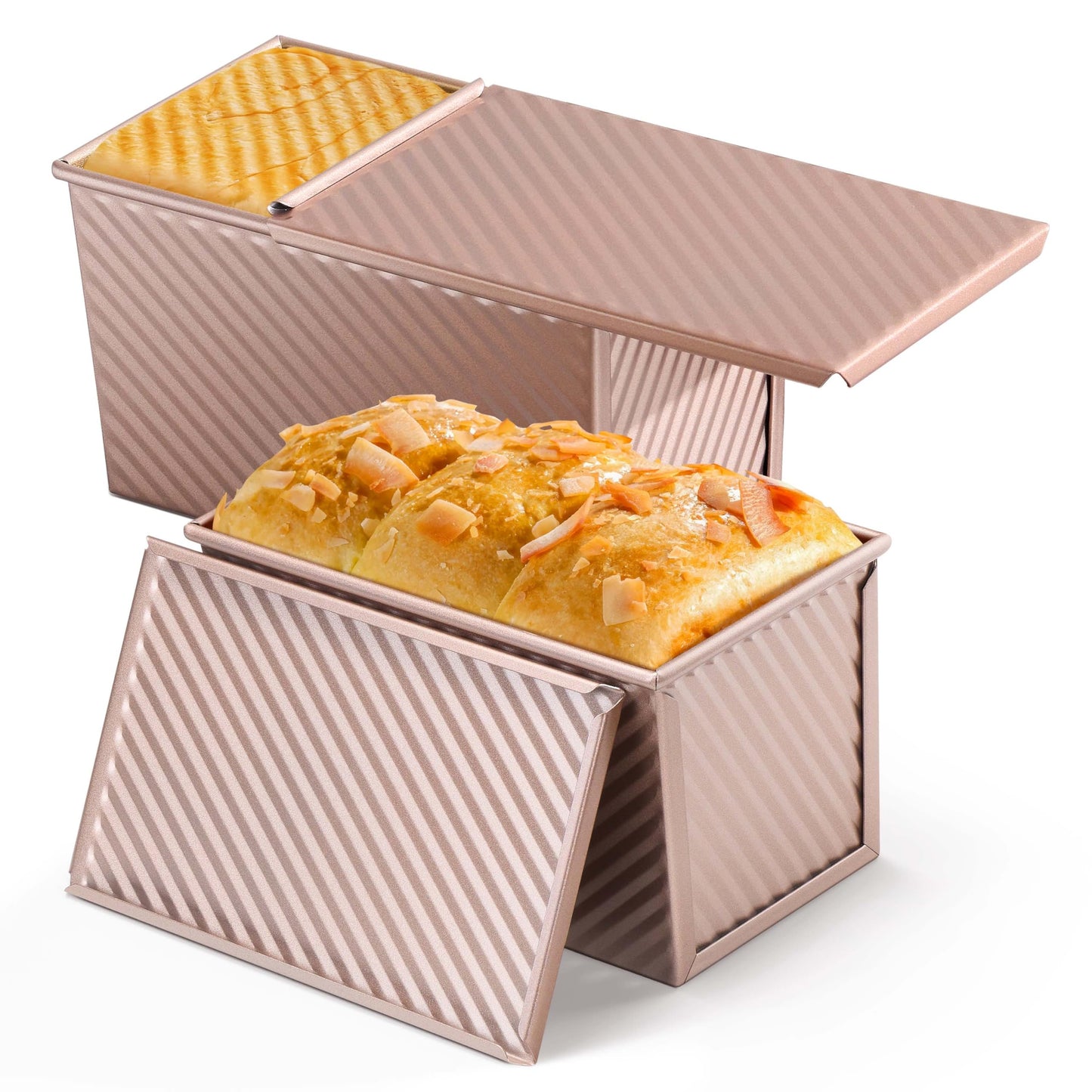 LIANYU 3 Pack Pullman Loaf Pan with Lid, 1 LB Nonstick Bread Loaf Pans Set