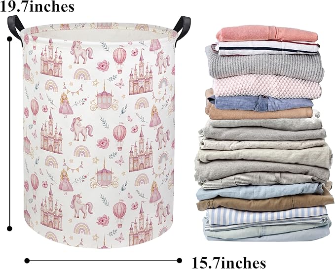 HIYAGON Baby Laundry Basket Baby Hamper for Nursery Girl Kids Butterfly Hamper Cute Kids Toys Storage Bin Organizer Butterfly Room Decor for Home(Princess Castle)