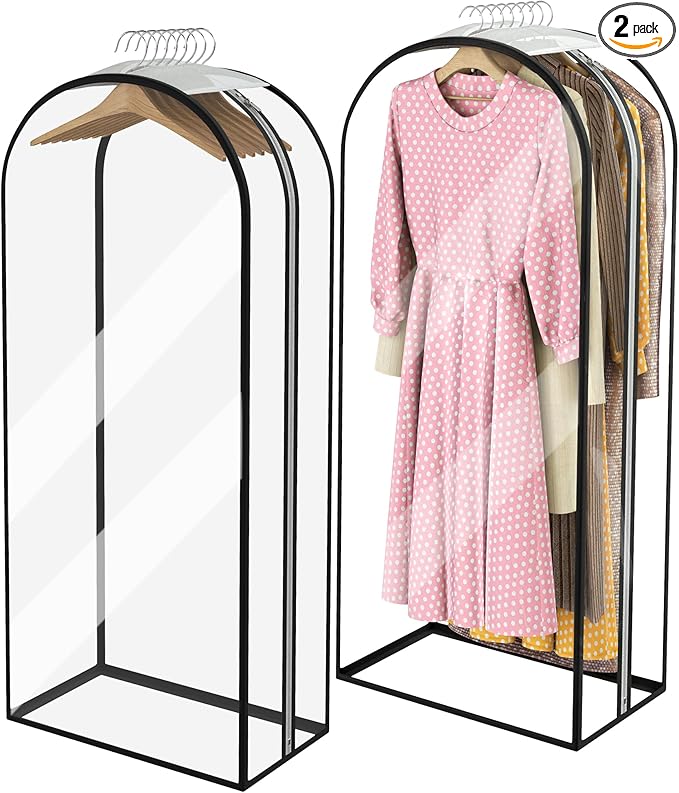 Garment Bags for Hanging Clothes 50” Long, Ultra Clear Suit Bags for Closet Storage, Moving Organization, Travel Covers with 10" Gussets for Coat, Dress, Shirt and Sweater - 2 PCS