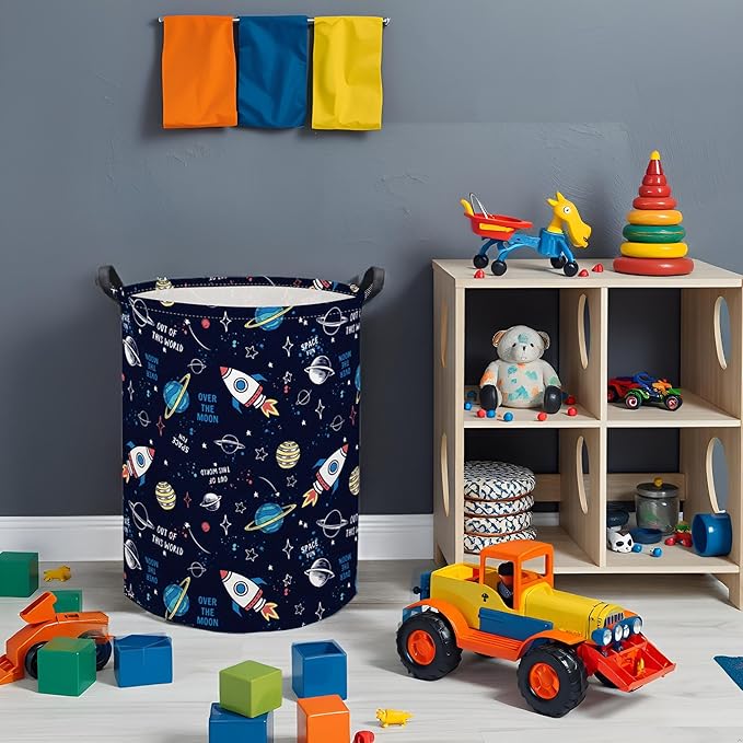 HIYAGON Kids Laundry Basket Baby Hamper for Nursery Boys Kids Hamper Cute Kids Toys Storage Bin Organizer Butterfly Room Decor for Home(Rocket Planet)