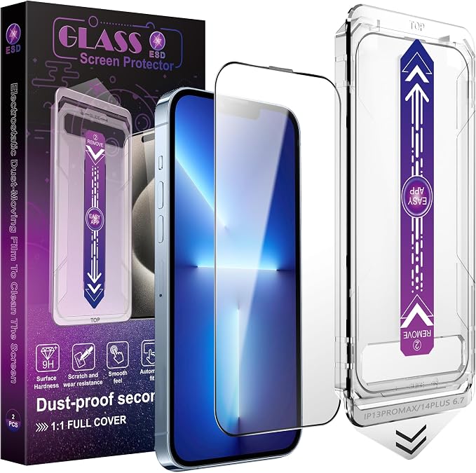 2 Pack Screen Protector for iPhone 13 Pro Max/iPhone 14 Plus, 9H Tempered Glass