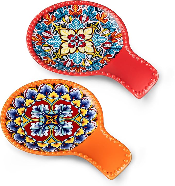 vancasso 7.7 Inch Ceramic Spoon Rest, Bohemian Stove Top, Red