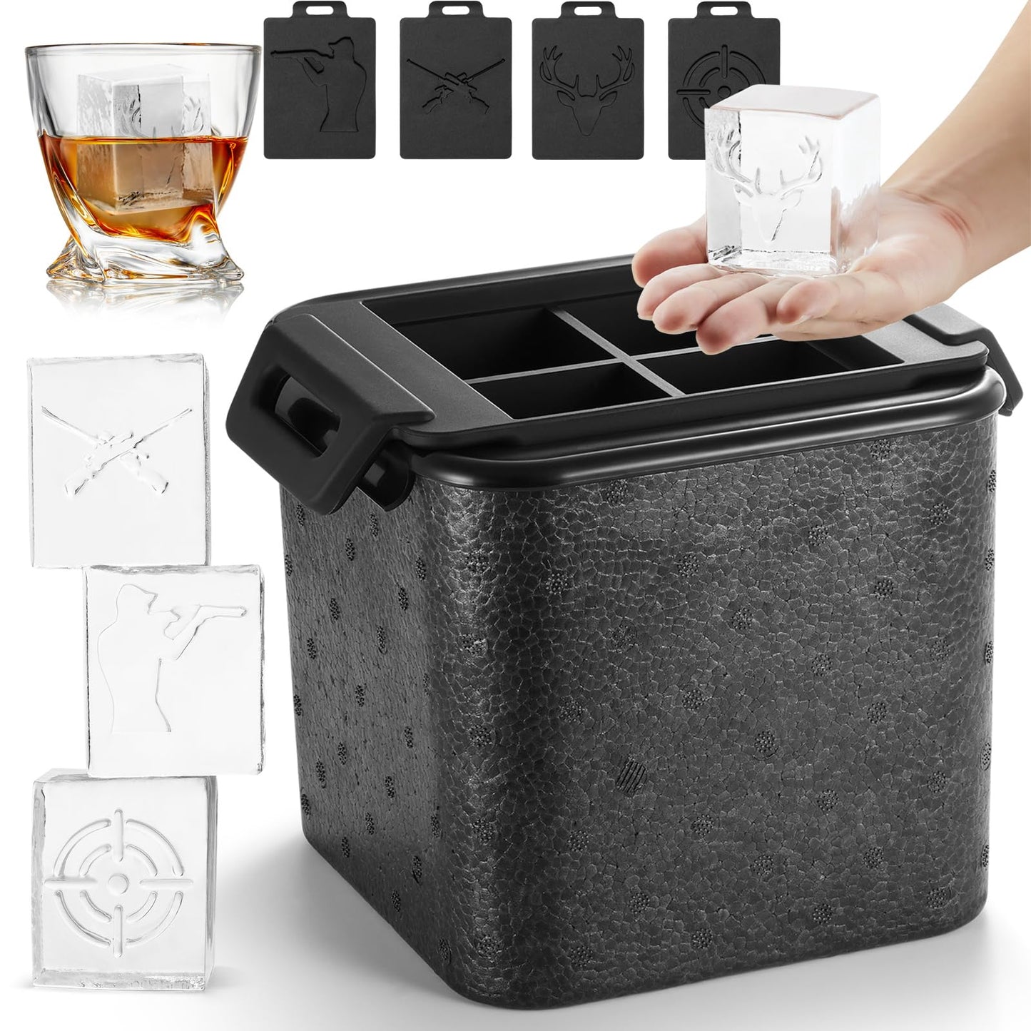 TPPICK Clear Square Ice Cube Maker Mold for Whiskey Bourbon, Golf Gifts for Men, Golf Accessories Stocking Stuffers for Men, 4 Golf Theme Ice Stamp Included