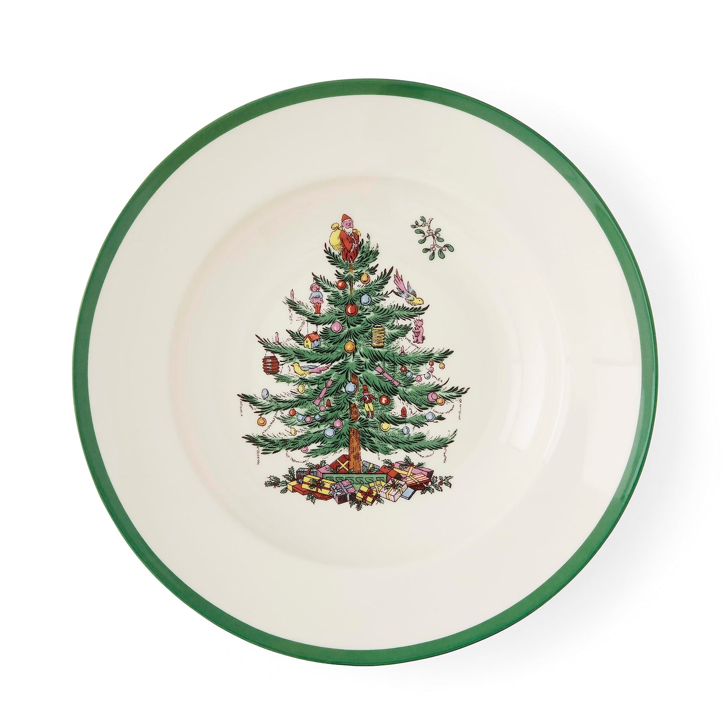 Spode Christmas Tree 9" Soup Plate (Set of 4) – Stoneware Bowls with Festive Tree Design & Green Rim, Ideal for Serving Soup, Pasta, Salad – Microwave & Dishwasher Safe Holiday Dinnerware