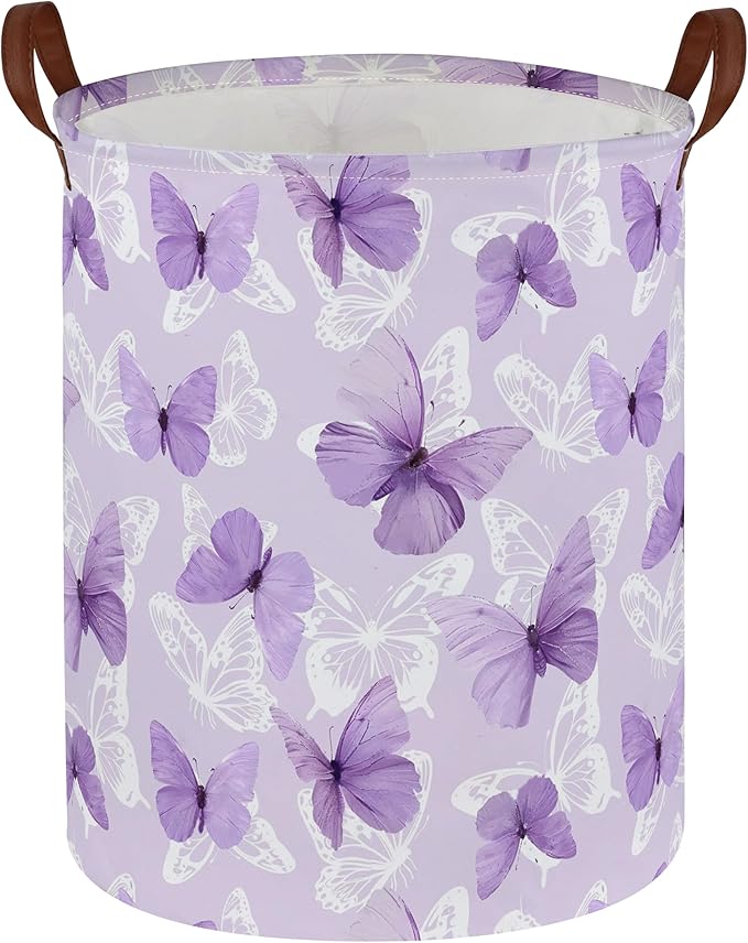 Kids Laundry Hamper,Butterfly Laundry Basket Collapsible Girls Storage Baskets for Home Decor,Office,Toy Organizer,(Purple Butterfly