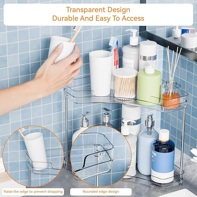 Yieach 2 Tier Corner Bathroom Counter Organizer,Clear Sink Shelf,Bathroom Corner Organizer and Storage for Restroom,Vanity Countertop,Two Tier Small Sink Organizers & Rack for Makeup,Beauty Product