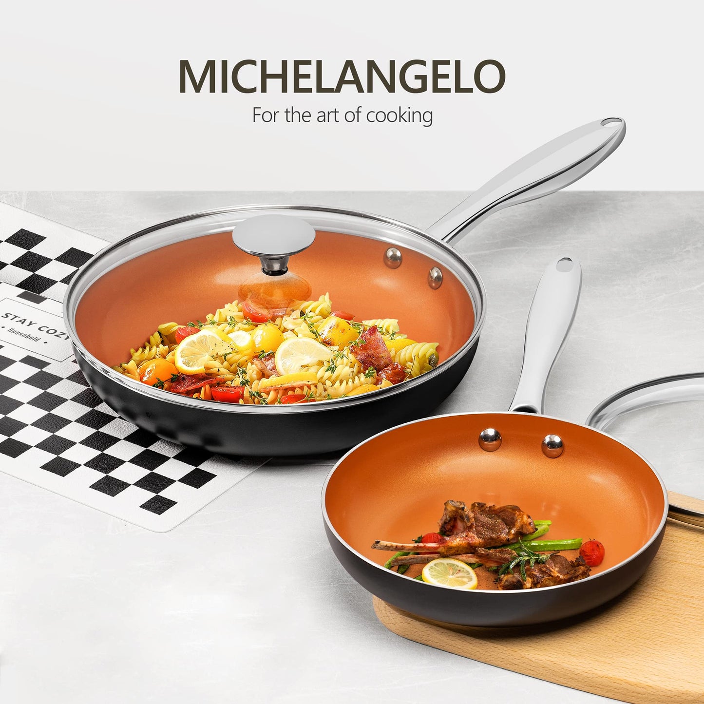 MICHELANGELO Frying Pan with Lid, Nonstick 8 Inch Frying Pan with Ceramic Titanium Coating, Copper Fry Pan with Lid, Small Fry Pan 8 Inch, Nonstick Fry Pans