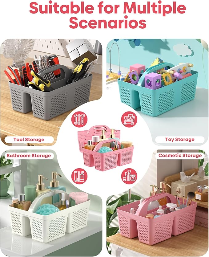 4 PCS Portable Shower Caddy, Integrated Handle, Reinforced Plastic, Organizer Storage Bathroom Supplies and Beauty Products, Cleaning Supplies, Shower Basket for Home, Dorm, Shelf and Cabinet