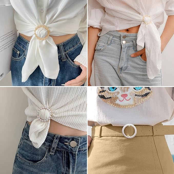 20 Pcs Scarf Ring and Slides for Scarves, Scarf Rings Clip Pin T Shirt Ties Clips for Women, Metal Gold Silver Round Circle Waist Clip Scarf Buckle Tshirt Clip Tightener for Loose Clothes Accessories