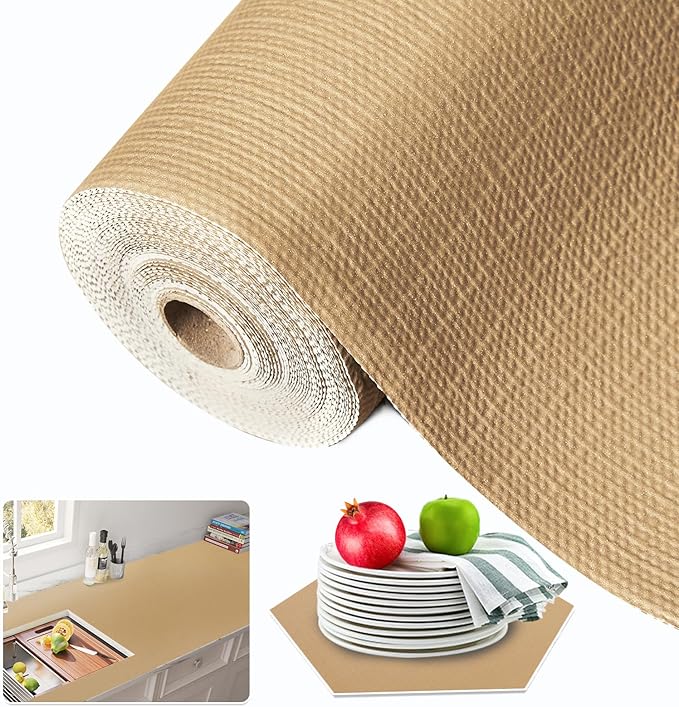 Beautysaid Shelf and Drawer Liner for Kitchen Cabinet, Non Adhesive Non Slip Shelf Paper Waterproof Washable Thickened for Dresser Pantry Shelve Bathroom Protector Liner(Beige,23.6 in x 20 FT)