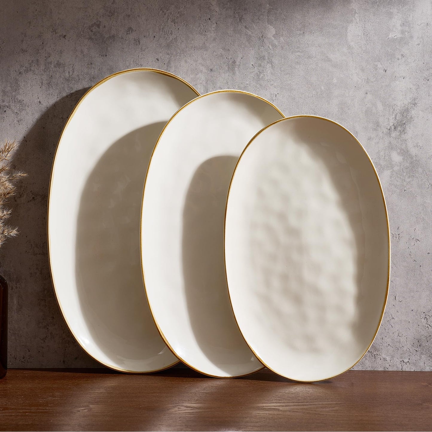 famiware Serving Platters Set of 3 Sizes - Oval, Matte White