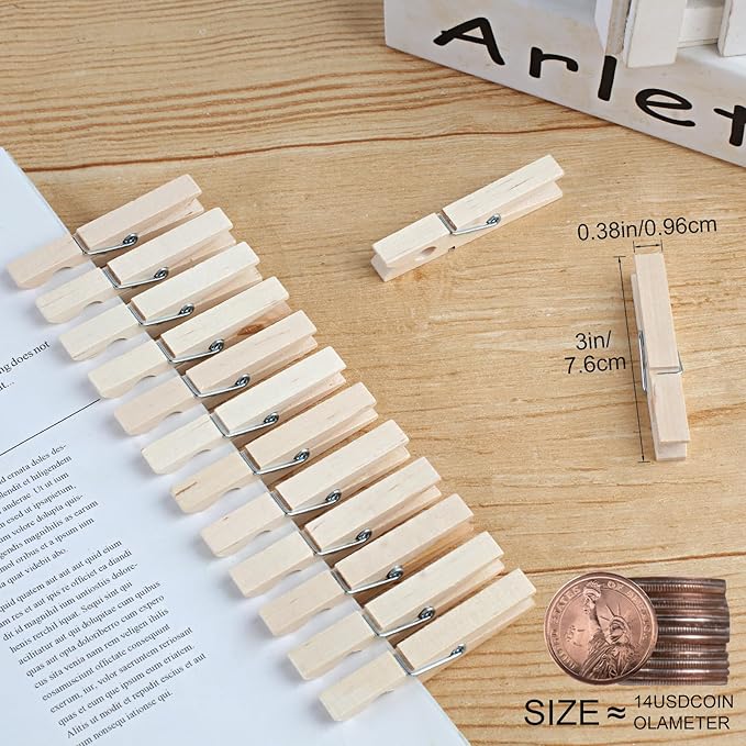 Phinus 72 Pcs Wooden Clothes Pins, 2.9 Inch Clothes Pins for Hanging Clothes, Pictures, Photos, Classroom, Crafts, Decoration, Clothespins Heavy Duty (Original Wooden Color)