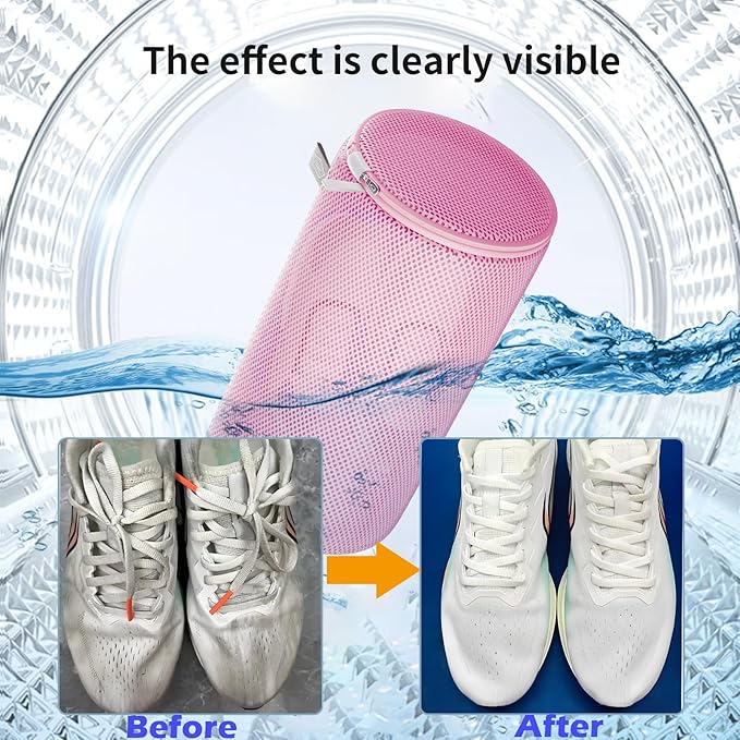 Kimmama Shoe Washing Machine Bag, Shoe Bag for Washing Machine, Mesh Laundry Bags for Sneakers, Footwear, Trainers, Slippers, Pink Sandwish Net, 8x15"