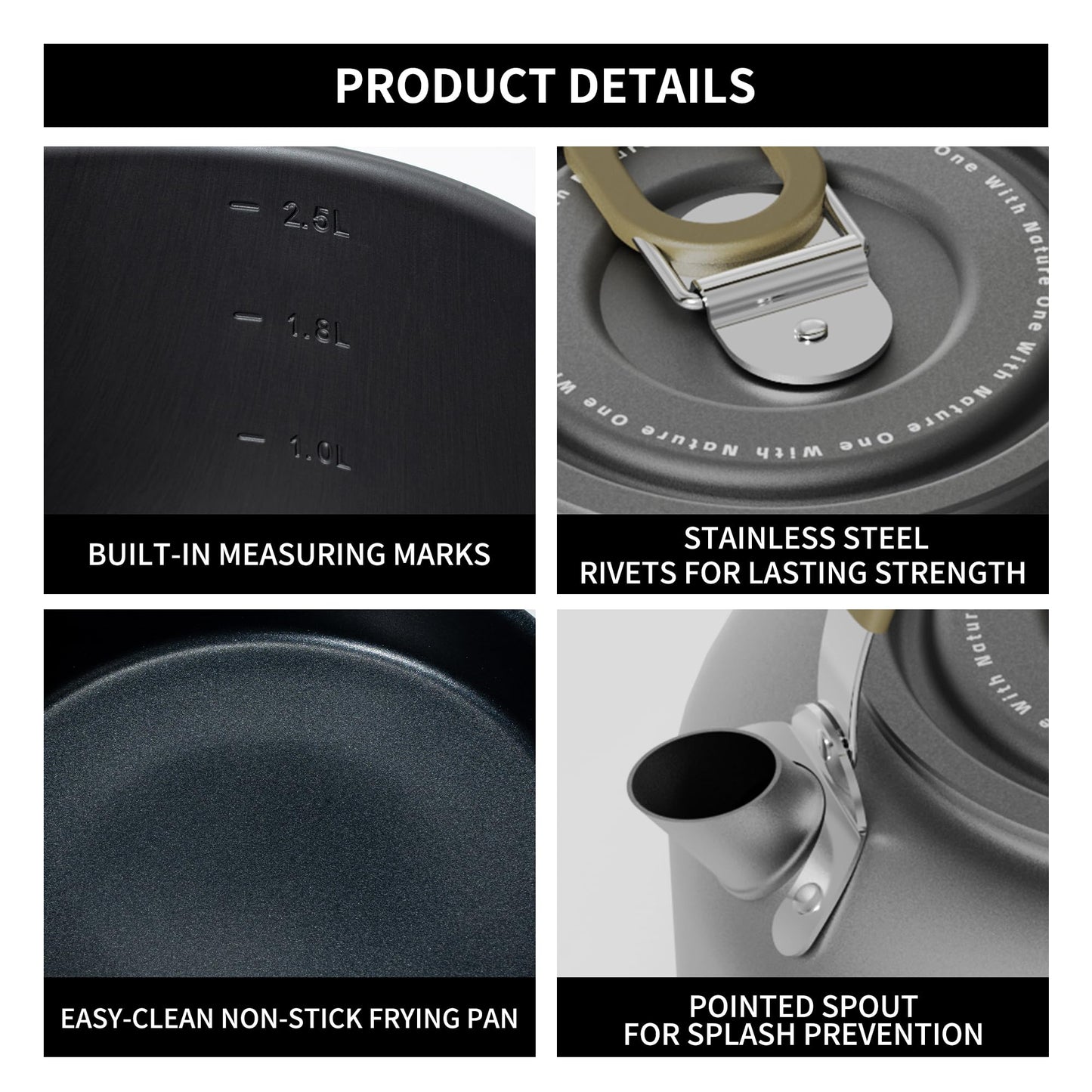 ALOCS Camping Cookware Portable Non-Stick Mess Kit with Foldable Handle