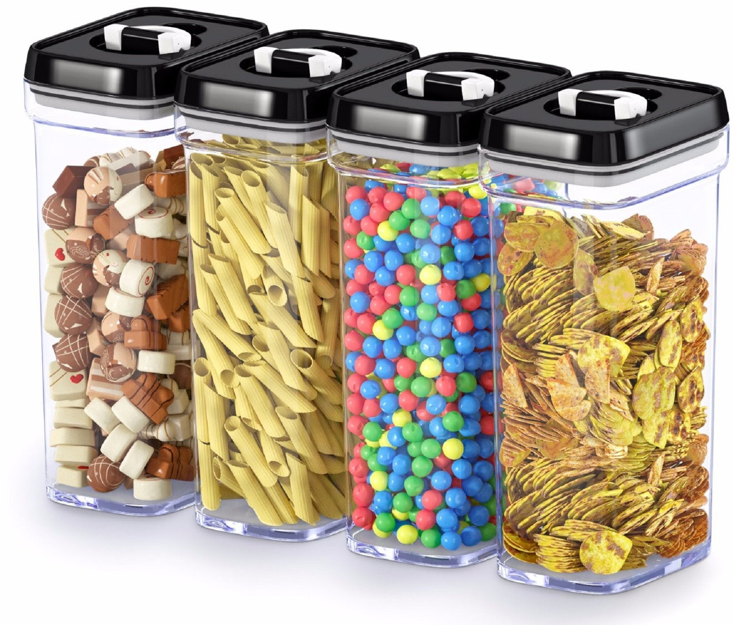 DWËLLZA KITCHEN Airtight Food Storage Containers - Pantry Snacks Kitchen Container, Baking Supplies, 4LB Sugar & Flour Canister - 4 Pc Set All Same Size - Clear Plastic BPA-Free - Keeps Fresh & Dry