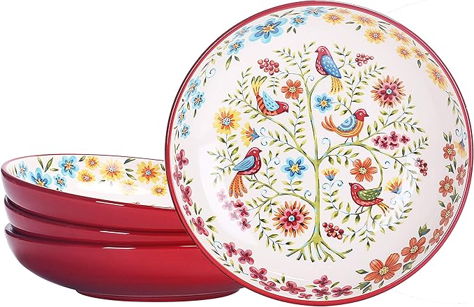 Bico Havana Pasta Bowls, 35oz Salad Bowl Set of 4, Large Ceramic Serving Dinner Bowls for Soup and Cereal, Microwave and Dishwasher Safe, Gift for Housewarming and Thanksgiving