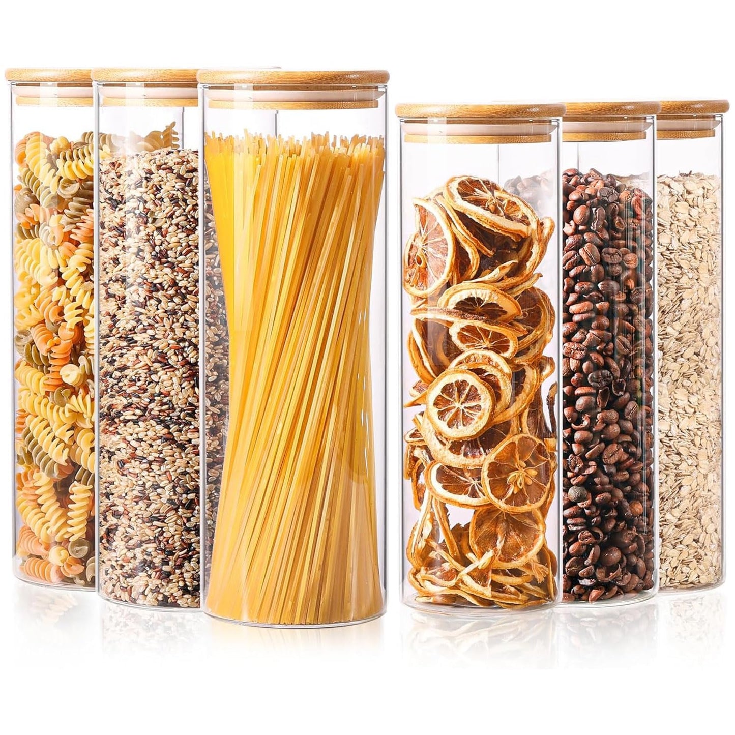 ComSaf Glass Storage Jars 6 Pack, Pasta Containers, Pantry Organization