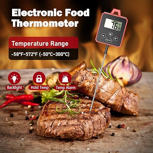 Timloon Digital Candy Thermometer with Pot Clip, Backlight LCD, 8" Long Probe, Temperature Alarm, ℃/℉ Switch, Instant Read Kitchen Thermometer for Cooking, Baking, and Candy Making