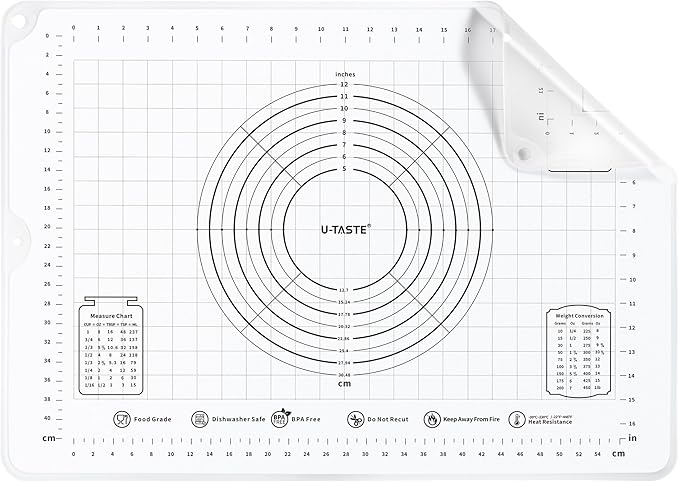 U-Taste Silicone Pastry Mat, Dough Rolling Baking Sheet, 16x20"/Transparent