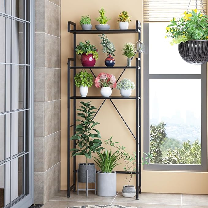 Over-The-Toilet Storage Rack with 3-Tier Shelves, Space Saver Toilet Shelf, Bathroom Storage Organizer with Hooks for Over-Toilet Storage (Black)