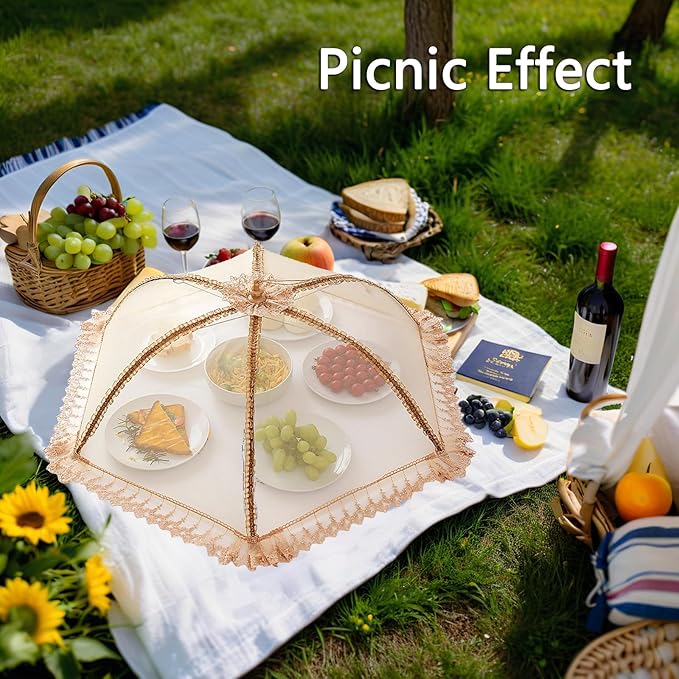 Procraan 3-Pack Extra Large Food Cover, 32"x32" Pop-Up Food Nets, Mesh Food Covers Tent Umbrella for Outdoors, Screen Tents, Parties Picnics, BBQs, Reusable and Collapsible Food Tents