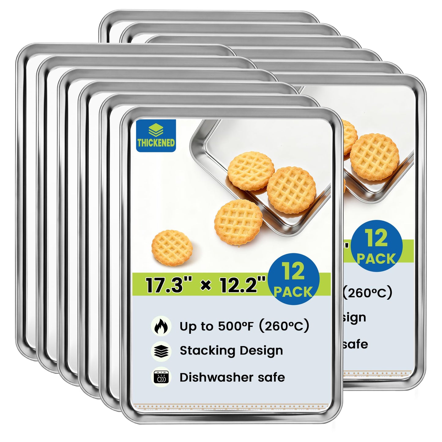 BIEAMA 6 Pack Stainless Steel Toaster Oven Baking Sheets, 16 x 12 in