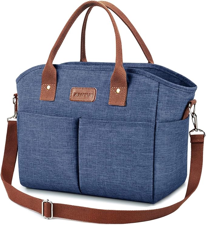 Lunch Bags for Women Insulated Thermal Lunch Tote Bag with Shoulder Strap Upgrade Large Lunch Box Container Drinks Holder for Adults Men Work Picnic Beach Park, Dark Blue