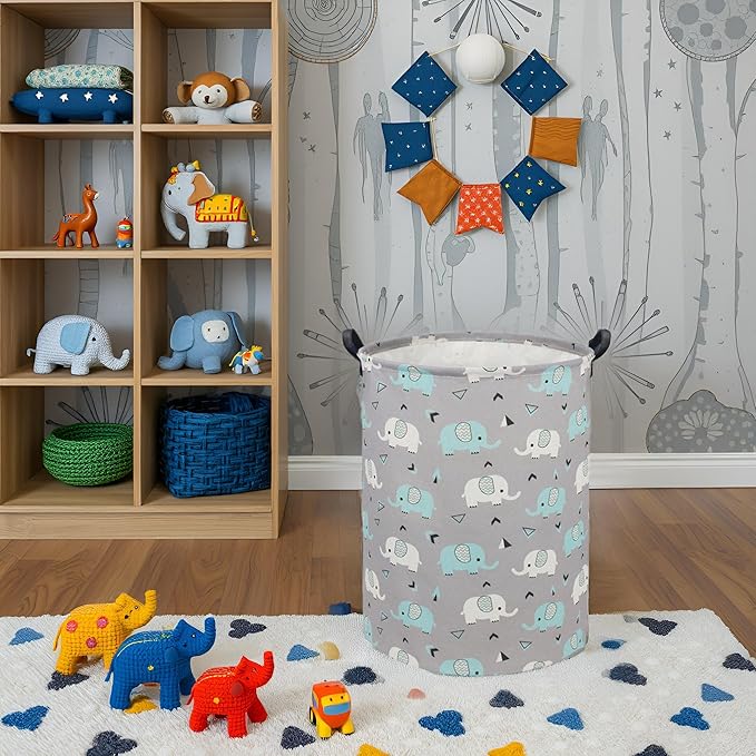 HIYAGON Elephant Baby Laundry Basket Baby Hamper for Nursery Girl Kids Hamper Cute Kids Storage Toy Bin Organizer Elephant Room Decor for Home(Elephants)