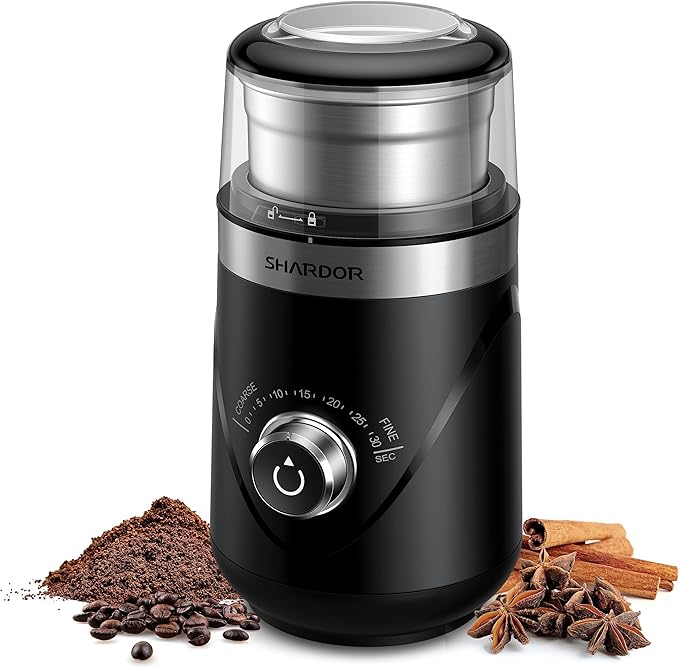 SHARDOR Electric Super Silent Blade Coffee Grinder, Timed Grind Control Rotary Knob, Adjustable Coarse to Fine for Coffee Beans, Spices & Herbs, with 1 Removable Stainless Steel Bowl, Cream