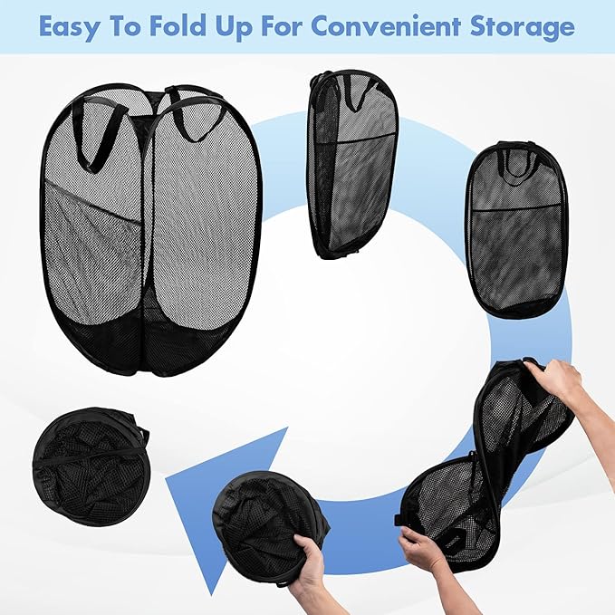 DUCOO Pop Up Hamper, 2 PCS Mesh Pop Up Laundry Hamper, Foldable Mesh Laundry Basket with Space-Saving Design for Home, Dorm, Travel & Storage - Black