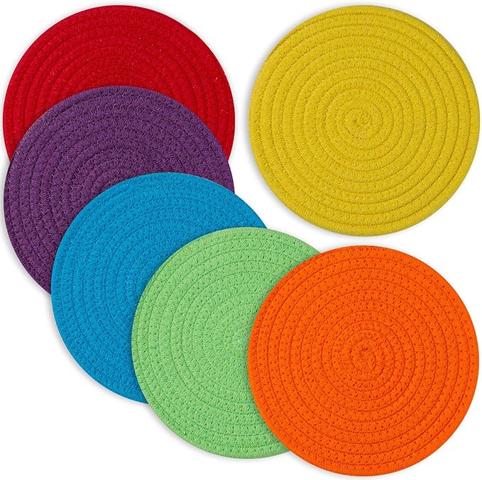 Trivets for Hot Dishes, Pots and Pans, 8 Inches Hot Pads 5 Pcs, Pot Holders for Kitchen, Heat Resistant Mat Protect Counter, Coasters Set Home Essentials Farmhouse Decor (Green)