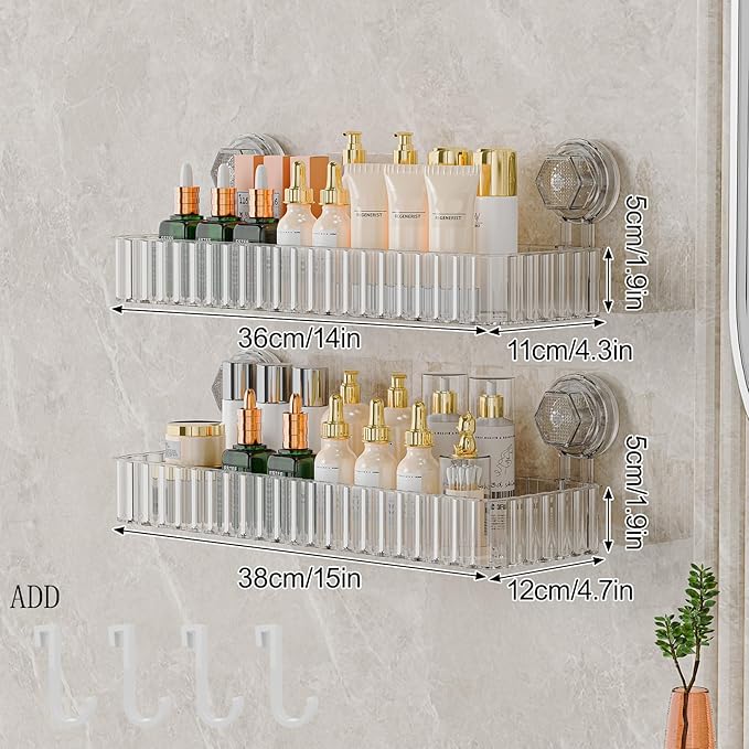 Shower Caddy Suction Cup Bathroom Shower Organizer for Bathroom Storage Home Decor & Kitchen No Drilling Large Capacity Removable and Reusable Shower Shelves for Inside. (clear, square)