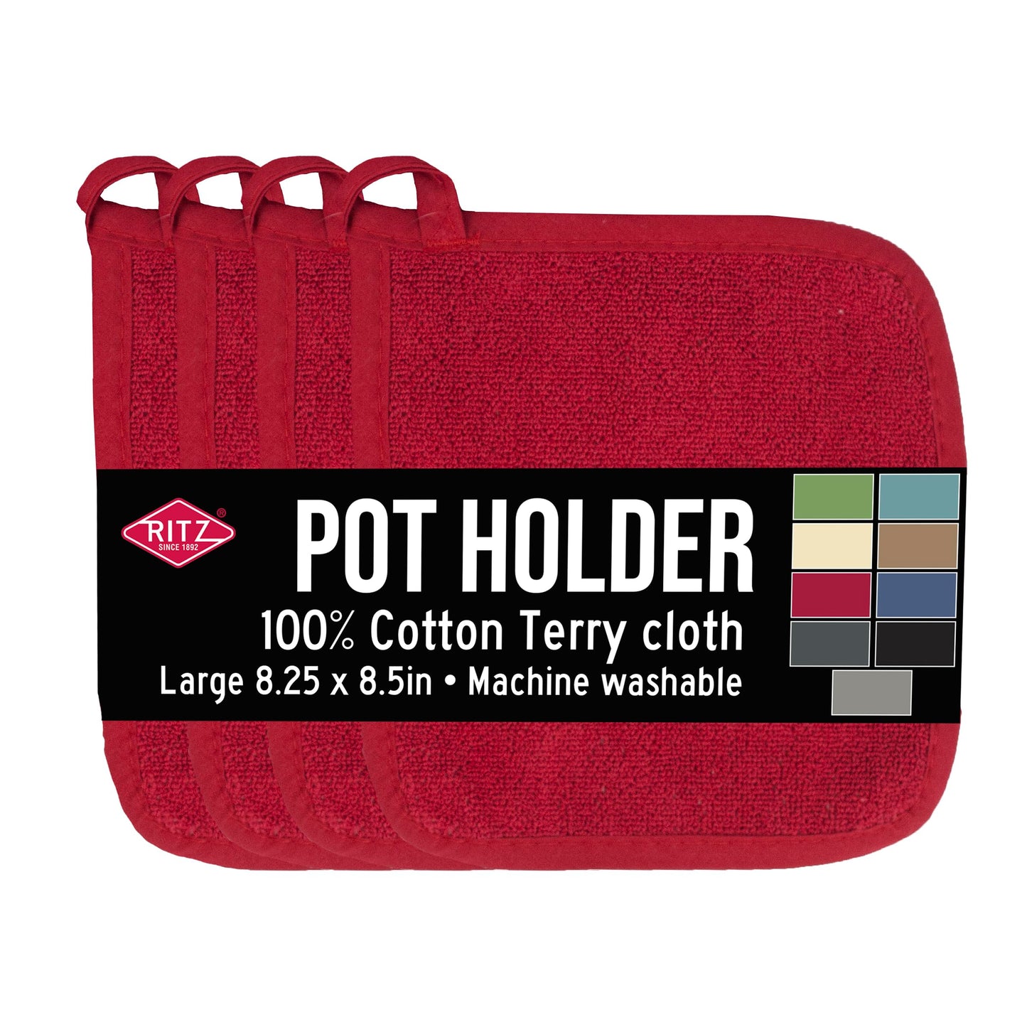 RITZ Terry Potholder & Hot Pad: Unparalleled Heat Resistant, Durable 100% Cotton – Ergonomically Designed for Optimal Grip – Easy-Care Machine Washable – 2-Pack, Latte