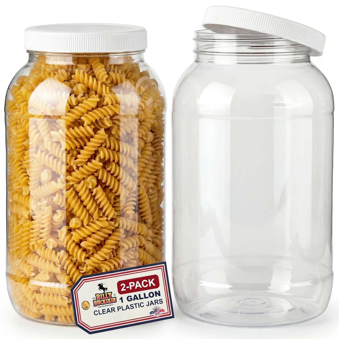 1 Gallon Large Plastic Jar with Lid (1 Pack) - Food Safe & Air Tight - Clear Storage Gallon Container with Lid - Wide Mouth Food Storage Containers - Large Candy Jar for Kitchen & Pantry Organization