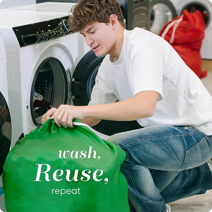 Nylon Laundry Bag - Locking Drawstring Closure and Machine Washable. These Bags will Fit a Laundry Basket or Hamper and Strong Enough to Carry up to Three Loads of Clothes. (Green)