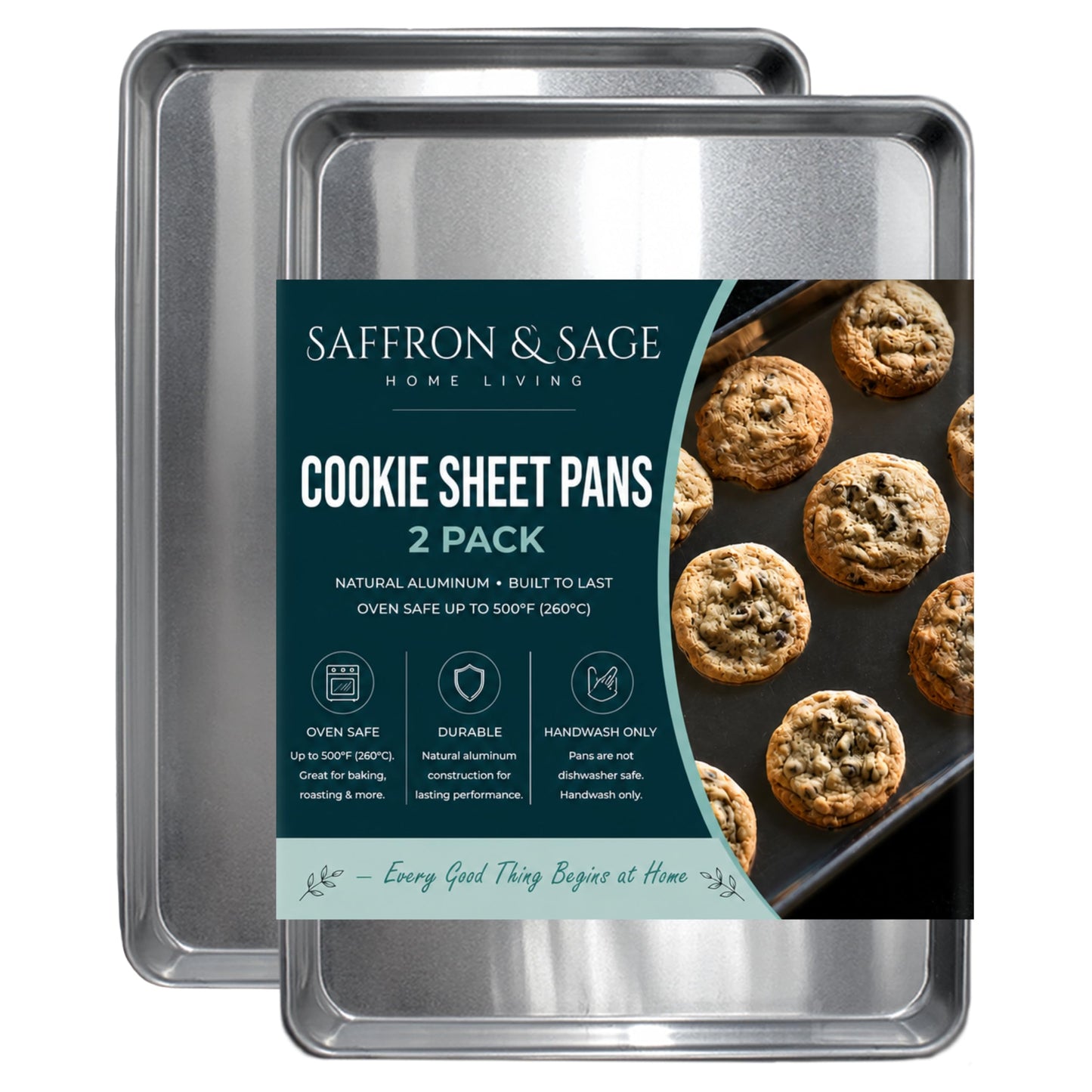 Commerical Quality Cookie Sheet Pan - 4 Pack Aluminum Half Sheet Baking Pan by Saffron & Sage Home Living - This 18x13 Rimmed Baking Sheet Set is Rust & Warp Resistant, Heavy Duty, of Thick Gauge
